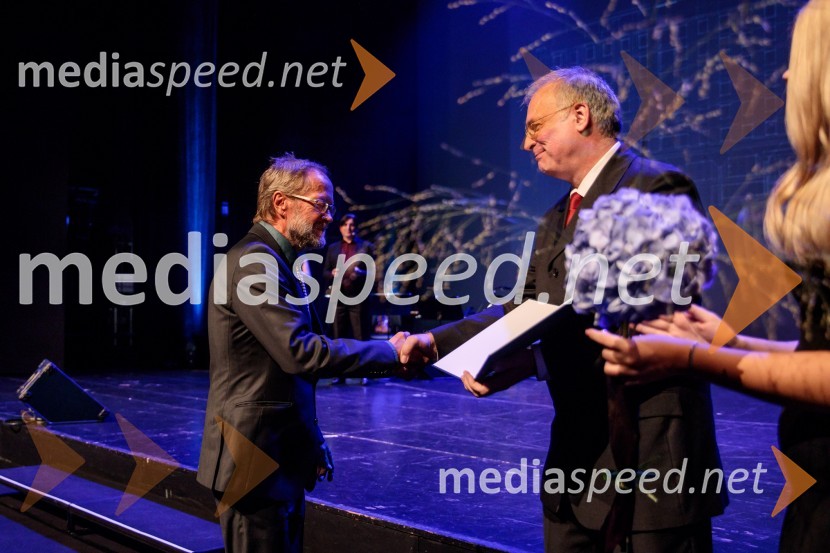 prof. dr. Miran Saje; prof. dr. Matjaž Mikoš, dekan Fakultete za gradbeništvo in geodezijo Univerze v Ljubljani (UL FGG) ;  ... Proslava ob 100-letnici Fakultete za gradbeništvo in geodezijo