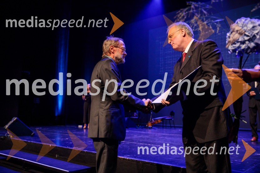 prof. dr. Miran Saje; prof. dr. Matjaž Mikoš, dekan Fakultete za gradbeništvo in geodezijo Univerze v Ljubljani (UL FGG) Proslava ob 100-letnici Fakultete za gradbeništvo in geodezijo