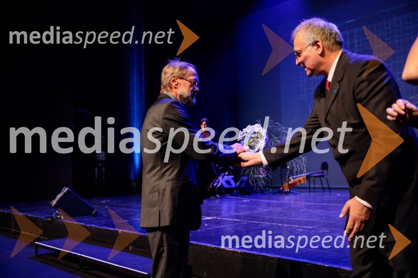 prof. dr. Miran Saje; prof. dr. Matjaž Mikoš, dekan Fakultete za gradbeništvo in geodezijo Univerze v Ljubljani (UL FGG) Proslava ob 100-letnici Fakultete za gradbeništvo in geodezijo