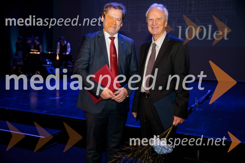 dr. Igor Papič, rektor, Univerza v Ljubljani; prof. dr. Peter Fajfar, profesor na Univerzi v Ljubljani in član Slovenske inženirske akademijeProslava ob 100-letnici Fakultete za gradbeništvo in geodezijo