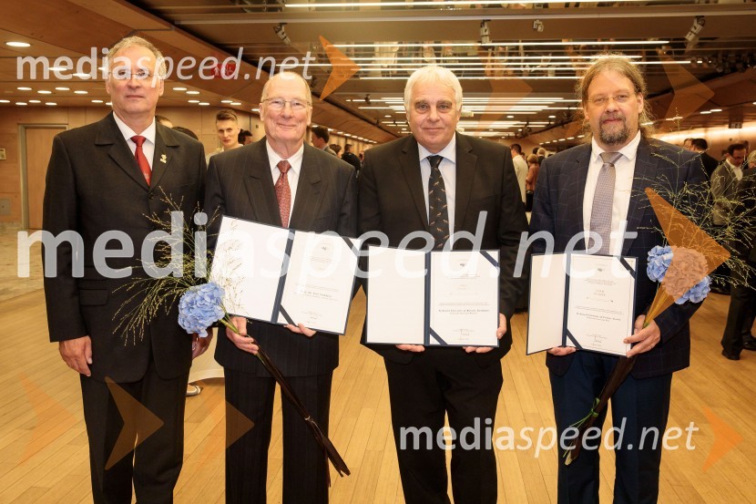 prof. dr. Matjaž Mikoš, Dekan Fakultete za gradbeništvo in geodezijo Univerze v Ljubljani; prof. dr. Erik Stubkjær; prof. dr. Uwe Stilla;  Gerhard NavratilProslava ob 100-letnici Fakultete za gradbeništvo in geodezijo