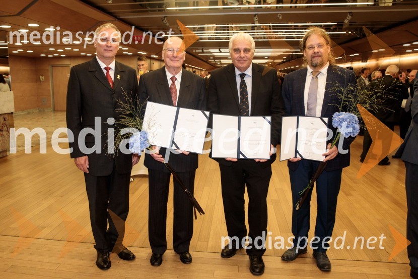 prof. dr. Matjaž Mikoš, Dekan Fakultete za gradbeništvo in geodezijo Univerze v Ljubljani; prof. dr. Erik Stubkjær; prof. dr. Uwe Stilla;  Gerhard NavratilProslava ob 100-letnici Fakultete za gradbeništvo in geodezijo