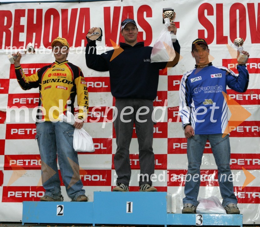 Klemen Gerčan, Sitar Dunlop RT; Damjan Smrekar, AMD Šentvid pri Stični in Aleksander Žafran, AMD Feroda CeljeMOTOKROS, Finalna dirka za DP Orehova vas