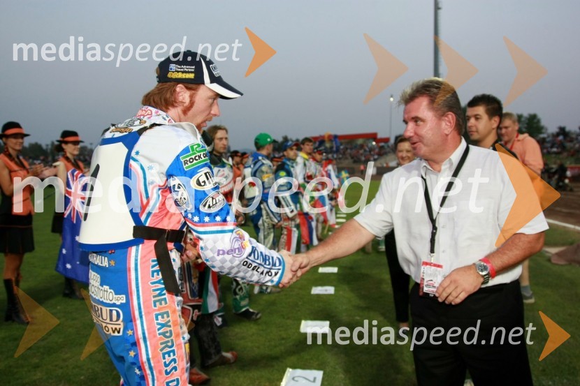 Jason Crump, Avstralija in Andrej Vizjak, minister za gospodarstvoSPEEDWAY SUPER POKAL SAX 2008
