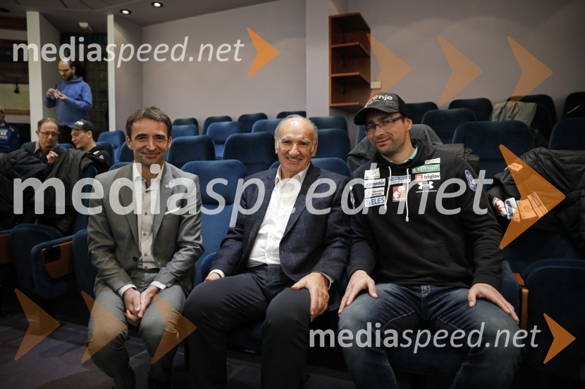 dr. Franci Petek, nekdanji smučarski skakalec in direktor SZS;  ... ;  Gorazd Bertoncelj, glavni trener slovenske skakalne reprezentancePredstavitev skakalcev in nordijcev za sezono 2020