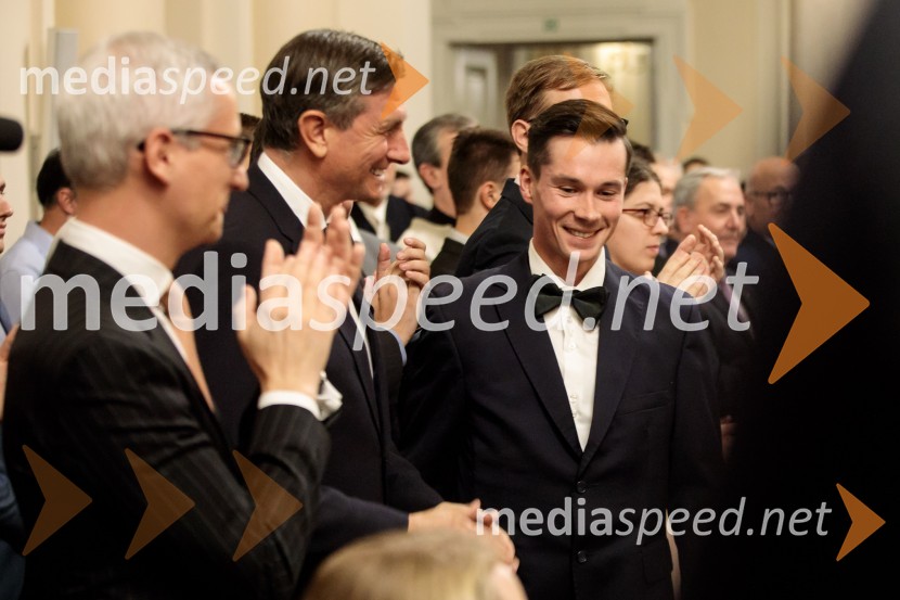 dr. Jernej Pikalo, minister za izobraževanje, znanost in šport  RS;  Borut Pahor, predsednik Republike Slovenije;  Primož Roglič, smučarski skakalec in kolesarŠportnik leta 2019