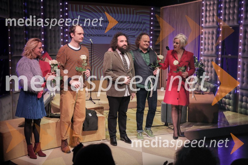  Viktorija Bencik Emeršič, igralka;  Gregor Gruden, igralec;  Jure Novak, režiser;  Gašper Jarni, igralec;  Karin Komljanec, igralkaKaraoke, premiera glasbene drame