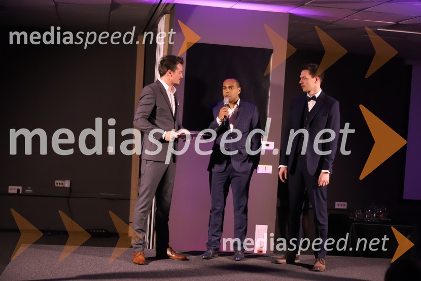  Mitja Šeško, moderator prireditev ;  Marcos  Tavares, nogometaš, NK Maribor;  Jan Ternjak, direktor Športne agencije ProeliumGala Proelium 2019, razglasitev najboljših športnikov in druženje