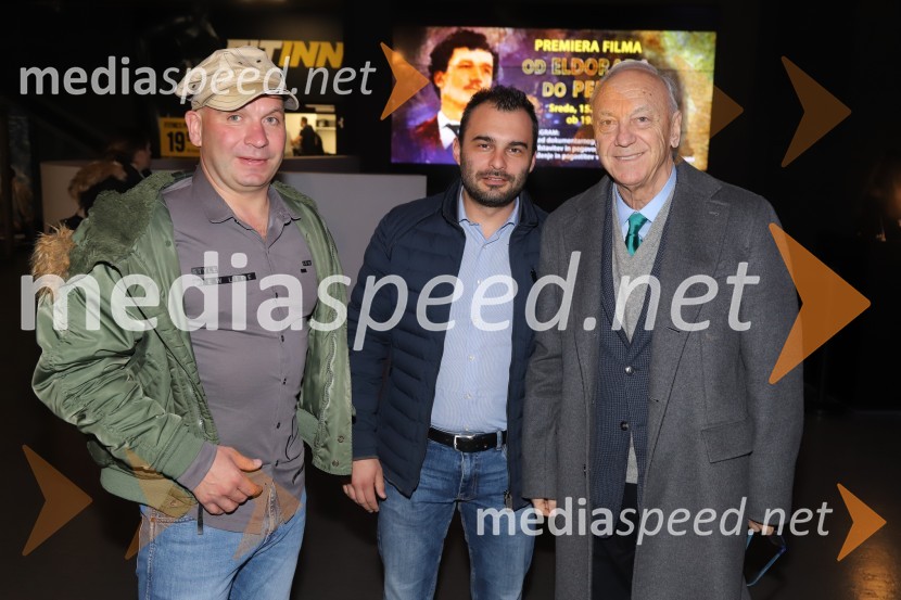  Robert Kranvogel, filmski ustvarjalec;  Simon Neuvirt, snemalec ;  Janez  Ujčič, direktor Mednarodnega raziskovalnega centra druge svetovne vojneOd Eldorada do pekla, premiera dokumentarnega filma