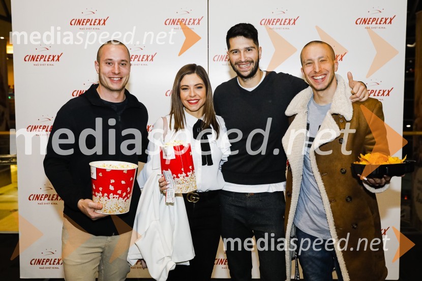  Blaž Slanič, F&B Acrobatics;  Špela  Jereb, televizijska voditeljica;  Uroš Bitenc, moderator, radio Antena;  Filip Kržišnik, F&B AcrobaticsFilm Podli fantje za vedno navdušil v Cineplexxu