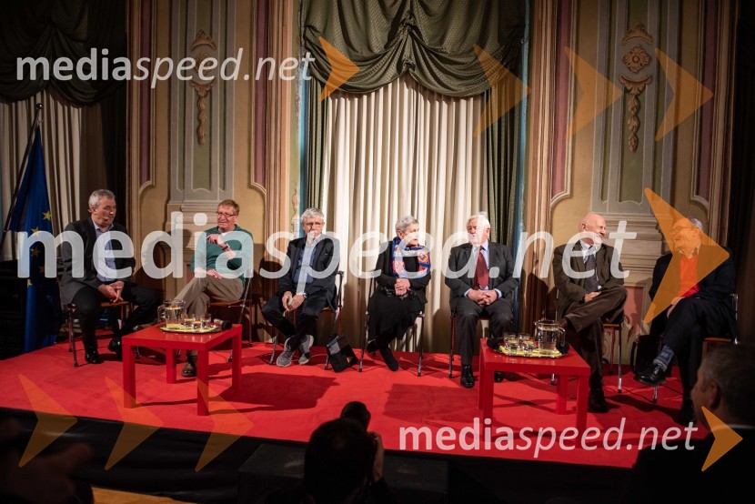  Drago  Balažič, novinar RTV Slovenija; dr.  Božo  Repe, profesor zgodovine; dr. Ciril Ribičič, pravnik;  Sonja Lokar,  Političarka;  Milan Kučan, nekdanji predsednik Republike Slovenije;  Janez 	 Kocijančič, nekdanji predsednik OKS ;  Lev Kreft, politikSimpozij ob 30. letnici odhoda slovenske delegacije
