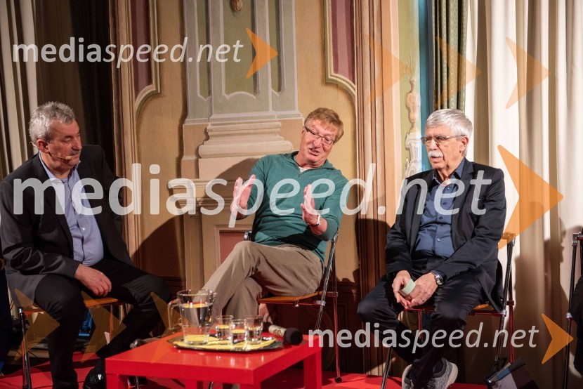  Drago  Balažič, novinar RTV Slovenija; dr.  Božo  Repe, profesor zgodovine; dr. Ciril Ribičič, pravnikSimpozij ob 30. letnici odhoda slovenske delegacije