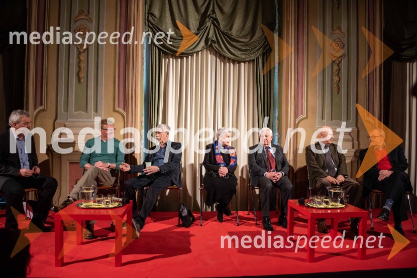  Drago  Balažič, novinar RTV Slovenija; dr.  Božo  Repe, profesor zgodovine; dr. Ciril Ribičič, pravnik;  Sonja Lokar,  Političarka;  Milan Kučan, nekdanji predsednik Republike Slovenije;  Janez 	 Kocijančič, nekdanji predsednik OKS ;  Lev Kreft, politikSimpozij ob 30. letnici odhoda slovenske delegacije