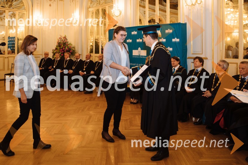  Ana Kenk, Medicinska fakulteta UM;  Urška Koštomaj, Medicinska fakulteta UM; prof. dr. Zdravko Kačič, rektor Univerze v MariboruRektorjev dan Univerze v Mariboru 2020