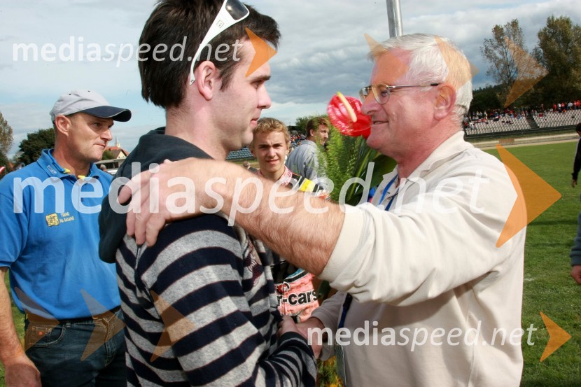 Jernej Kolenko, nekdanji spidvejist in Janko Šemrov, siva eminenca slovenskega speedwayaSpeedway, DP posameznikov 2008, 4. dirka - finale