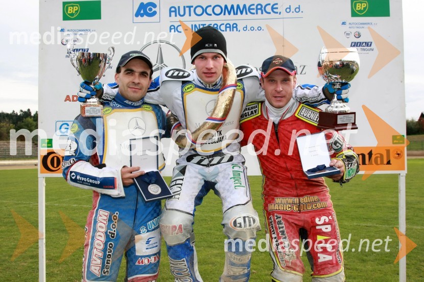 Izak Šantej, Slovenija (AMD Krško), Matej Žagar, Slovenija (AMTK Ljubljana) in Denis Štojs, Slovenija (Speedway team Lendava)Speedway, DP posameznikov 2008, 4. dirka - finale