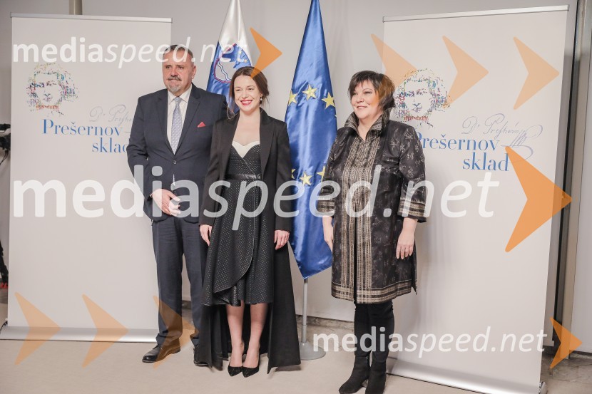 mag. Zoran Poznič, minister za kulturo RS;  Nina Ivanišin Janežič, igralka;  Ira Ratej, dramaturginjaPodelitev Prešernovih nagrad ob slovenskem kulturnem prazniku