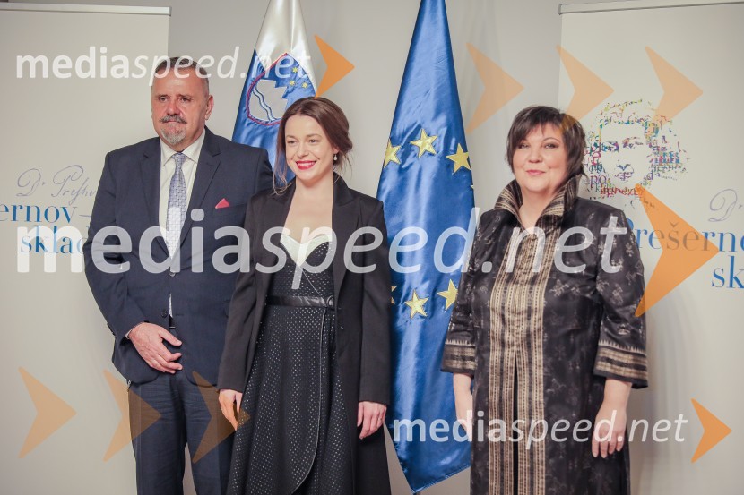 mag. Zoran Poznič, minister za kulturo RS;  Nina Ivanišin Janežič, igralka;  Ira Ratej, dramaturginjaPodelitev Prešernovih nagrad ob slovenskem kulturnem prazniku