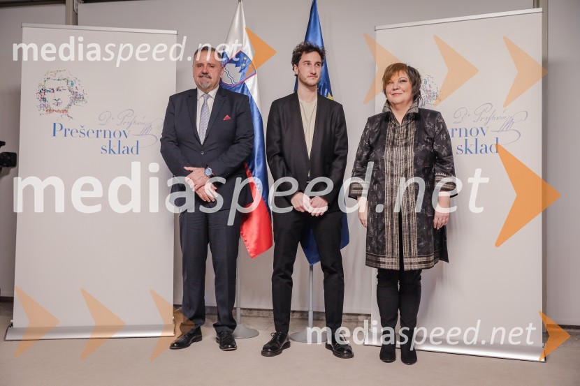 mag. Zoran Poznič, minister za kulturo RS;  Nejc  Prah;  Ira Ratej, dramaturginjaPodelitev Prešernovih nagrad ob slovenskem kulturnem prazniku