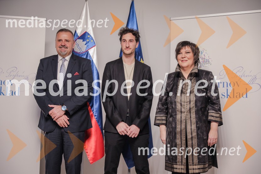 mag. Zoran Poznič, minister za kulturo RS;  Nejc  Prah;  Ira Ratej, dramaturginjaPodelitev Prešernovih nagrad ob slovenskem kulturnem prazniku