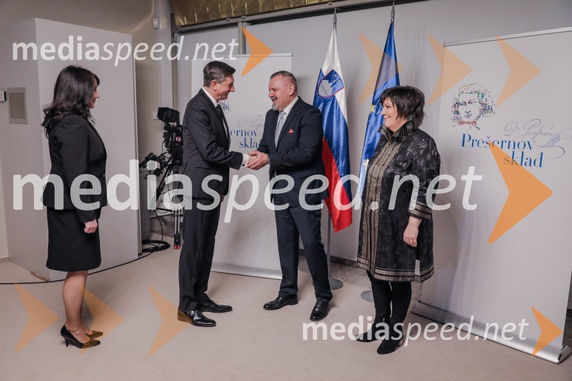  Tanja Pečar, odvetnica;  Borut Pahor, predsednik Republike Slovenije; mag. Zoran Poznič, minister za kulturo RS;  Ira Ratej, dramaturginjaPodelitev Prešernovih nagrad ob slovenskem kulturnem prazniku