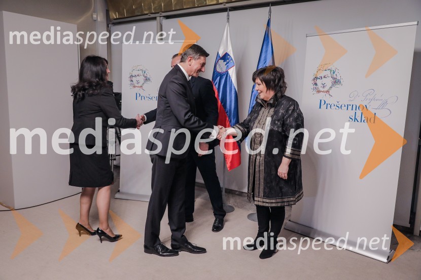  Tanja Pečar, odvetnica;  Borut Pahor, predsednik Republike Slovenije;  Ira Ratej, dramaturginjaPodelitev Prešernovih nagrad ob slovenskem kulturnem prazniku