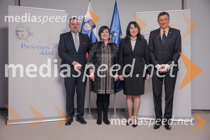 mag. Zoran Poznič, minister za kulturo RS;  Ira Ratej, dramaturginja;  Tanja Pečar, odvetnica;  Borut Pahor, predsednik Republike SlovenijePodelitev Prešernovih nagrad ob slovenskem kulturnem prazniku