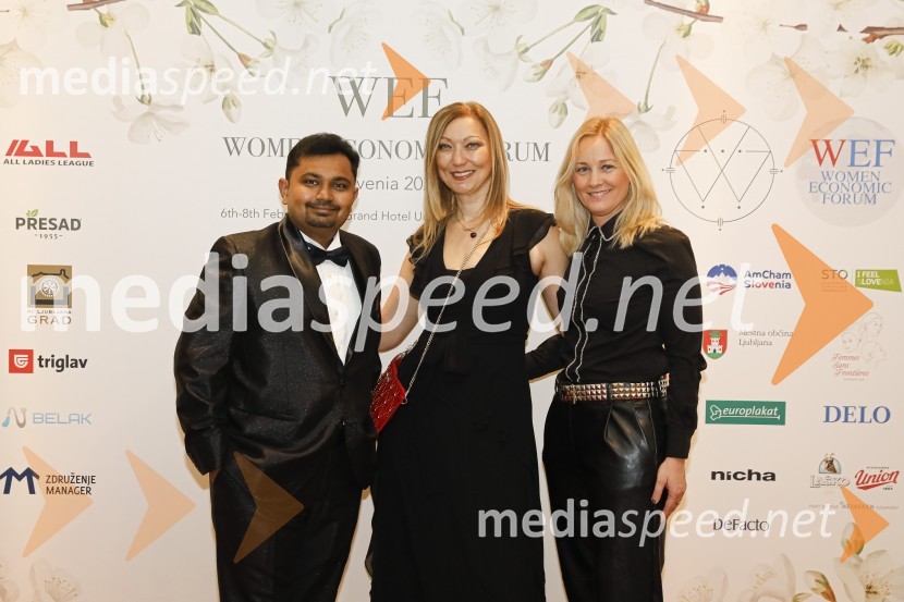  Sunil Hasmukharay , President MAPTaC;  Lara Burazer, jezikoslovka in prevajalka, soorganizatorka WEF Slovenia 2020;  Mateja Kodermac, Union Hotels CollectionWomen economic forum, gala večerja in podelitev nagrad