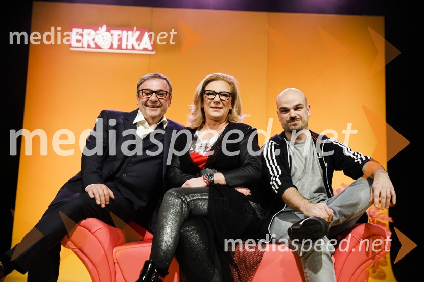  Bojan Emeršič, igralec;  Urška Alič, ustanoviteljica in direktorica Špas teatra;  Jure Karas - Slon, glasbenik, skupina Slon in SadežErotika po Emeršiču, premiera predstave Bojana Emeršiča