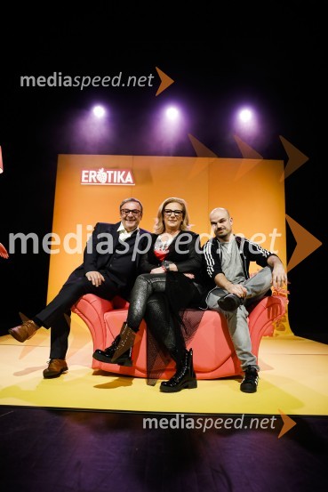  Bojan Emeršič, igralec;  Urška Alič, ustanoviteljica in direktorica Špas teatra;  Jure Karas - Slon, glasbenik, skupina Slon in SadežErotika po Emeršiču, premiera predstave Bojana Emeršiča