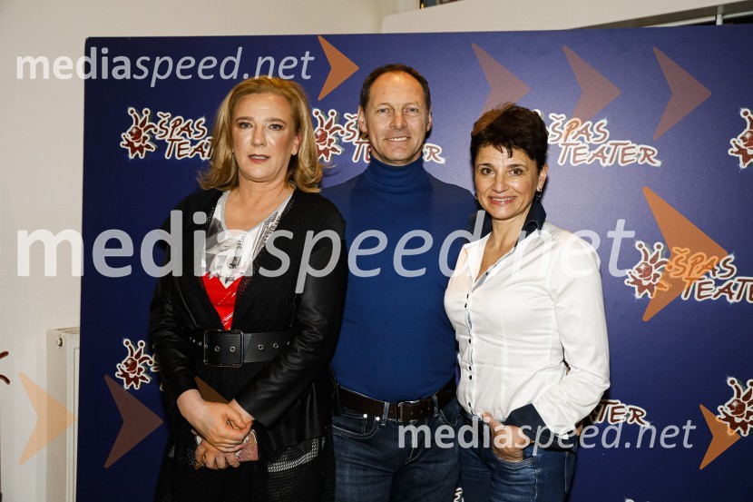  Urška Alič, ustanoviteljica in direktorica Špas teatra;  Jože Potrebuješ, skupina Čuki;  Andreja PotrebuješErotika po Emeršiču, premiera predstave Bojana Emeršiča