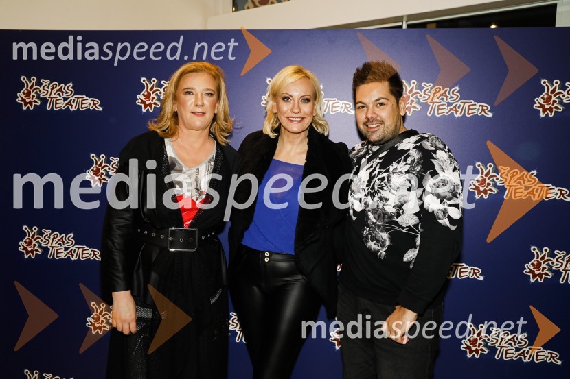  Urška Alič, ustanoviteljica in direktorica Špas teatra;  Petra Kerčmar, televizijska voditeljica;  Nejc Simšič, novinarErotika po Emeršiču, premiera predstave Bojana Emeršiča