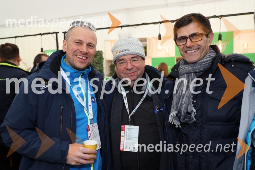  Blaž Brodnjak, predsednik uprave NLB;  Srečko Vilar, generalni sekretar organizacijskega odbora 55. Zlate lisice;  Matjaž Rakovec, župan Mestne občine KranjZlata lisica 2020 VIP druženje, sobota