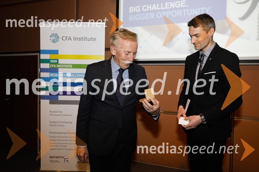 dr. France Arhar, prvi guverner Banke Slovenije;  Bojan Ivanc, CFA, CAIA, član upravnega odbora društva CFA Slovenija in glavni ekonomist Analitike GZS, lokalni koordinator CFA Research Challenge 2018CFA Institute Research Challenge 2020