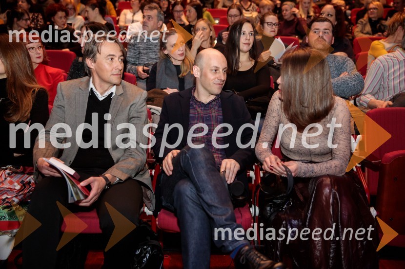  Aleš Šteger, programski direktor, Beletrina;  Rok Klemenčič, art direktor in vodja DX oddelka, Renderspace, d. o. o.;   Alma  Čaušević Klemenčič, izvršna direktorica BeletrineFabula - Otvoritev Festivala literature sveta