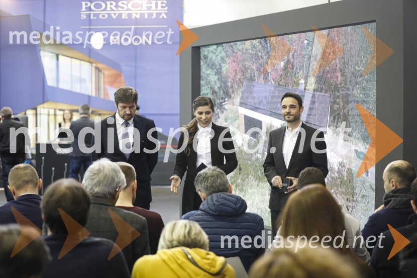  Bogdan Božac, direktor, Marles d.o.o.;  Natalija Bratkovič, radijska in TV moderatorka;  Danilo Ferjančič, generalni direktor Porsche Slovenija d.o.oTiskovna konferenca podjetij Porsche Slovenija in Marles hiše