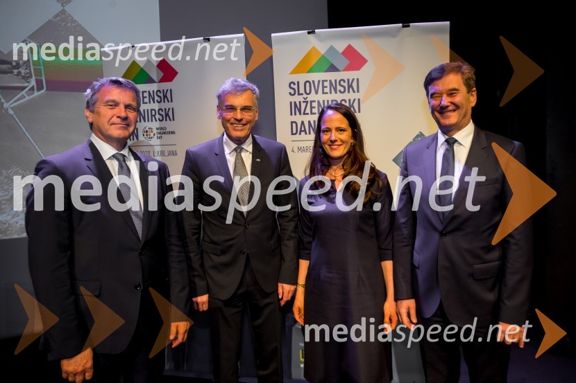  Bogdan Barbič, direktor družbe HESS; mag. Črtomir Remec, direktor Stanovanjskega sklada RS;  Jana Lutovac Lah, voditeljica;  Marko Brezigar, 2TDKSlovenski inženirski dan