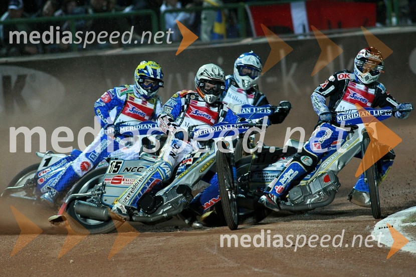 Nicki Pedersen, Danska, Fredrik Lindgren, Švedska, ... in Bjarne Pedersen, DanskaSPEEDWAY GRAND PRIX 2008, VN Italije 2008, dirka