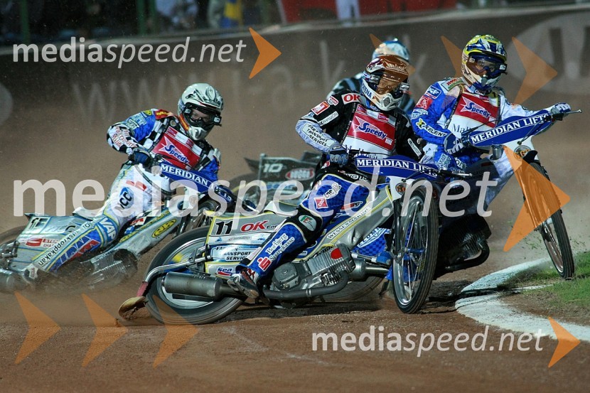 Fredrik Lindgren, Švedska, Bjarne Pedersen, Danska in  Nicki Pedersen, DanskaSPEEDWAY GRAND PRIX 2008, VN Italije 2008, dirka