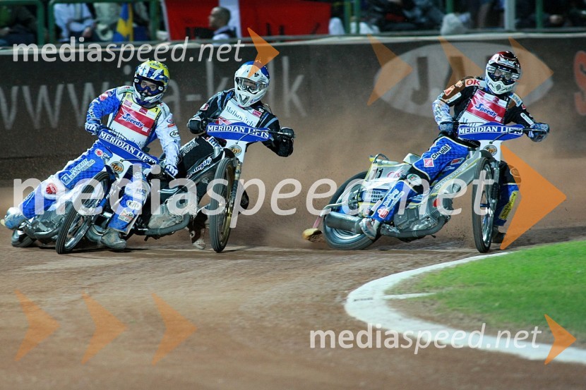 Nicki Pedersen, Danska, Andreas Jonsson, Švedska in Bjarne Pedersen, DanskaSPEEDWAY GRAND PRIX 2008, VN Italije 2008, dirka
