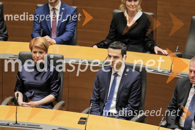 dr. Aleksandra Pivec, ministrica za kmetijstvo, gozdarstvo in prehrano RS, predsednica stranke DESUS;  Matej Tonin, predsednik NSiPotrjena 3. Janševa vlada