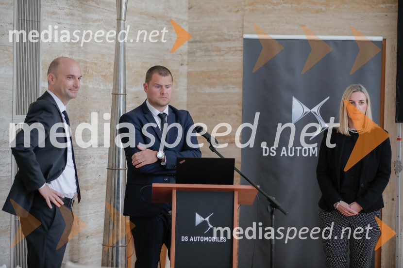  Peter Horvat, direktor LPP d.o.o.;  Rok Marolt, produktni vodja znamke Citroen in DS Slovenija;  Barbara Kmet, vodja komunikacij in dogodkov, P Automobil ImportPredstavitev DS7 Crossback in DS3 Crossback