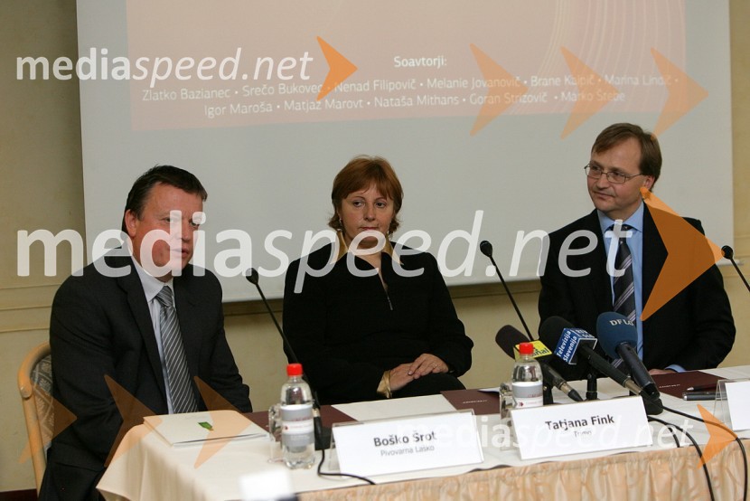 Boško Šrot, direktor Pivovarne Laško, Tatjana Fink, glavna direktorica podjetja Trimo d.d. in Branko Žibret, partner A.T. Kearney in avtor knjige Strateška nabavaPredstavitev knjige Branka Žibreta: Strateška nabava in okrogla miza: Kako kupiti ceneje in več znanja