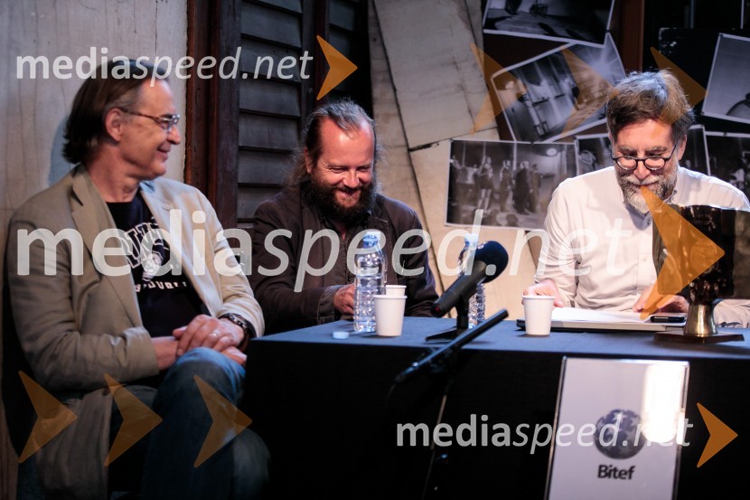   Igor  Samobor, igralec, ravnatelj SNG Drama Ljubljana;  Sebastijan  Horvat, režiser;  Ivan  Medenica, gledališki kritik, umetniški direktor festivala BITEFNovinarska konferenca ob razgrnitvi programa 54. festivala BITEF in podelitvi festivalskih nagrad