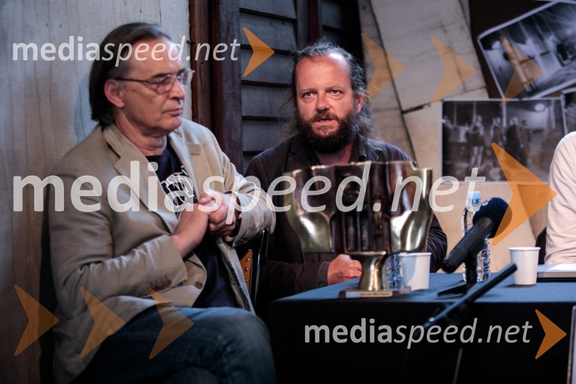   Igor  Samobor, igralec, ravnatelj SNG Drama Ljubljana;  Sebastijan  Horvat, režiserNovinarska konferenca ob razgrnitvi programa 54. festivala BITEF in podelitvi festivalskih nagrad