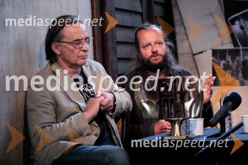  Igor  Samobor, igralec, ravnatelj SNG Drama Ljubljana;  Sebastijan  Horvat, režiserNovinarska konferenca ob razgrnitvi programa 54. festivala BITEF in podelitvi festivalskih nagrad