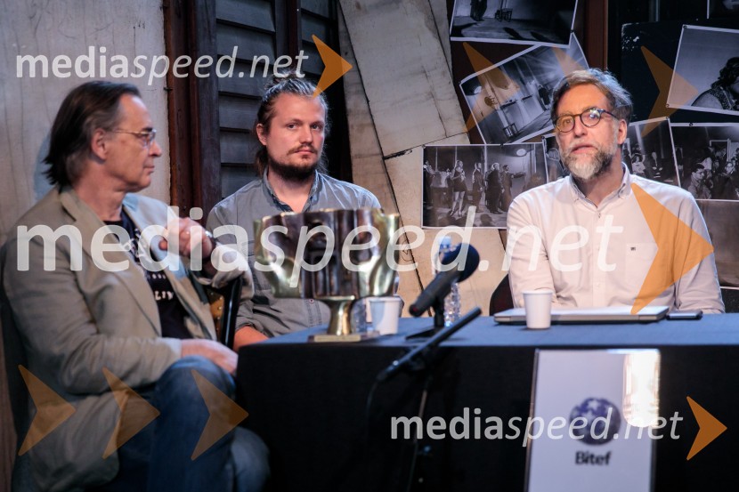   Igor  Samobor, igralec, ravnatelj SNG Drama Ljubljana;  Žiga  Divjak, režiser;  Ivan  Medenica, gledališki kritik, umetniški direktor festivala BITEFNovinarska konferenca ob razgrnitvi programa 54. festivala BITEF in podelitvi festivalskih nagrad
