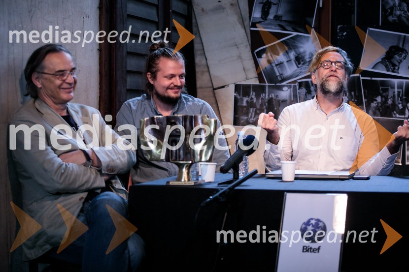   Igor  Samobor, igralec, ravnatelj SNG Drama Ljubljana;  Žiga  Divjak, režiser;  Ivan  Medenica, gledališki kritik, umetniški direktor festivala BITEFNovinarska konferenca ob razgrnitvi programa 54. festivala BITEF in podelitvi festivalskih nagrad