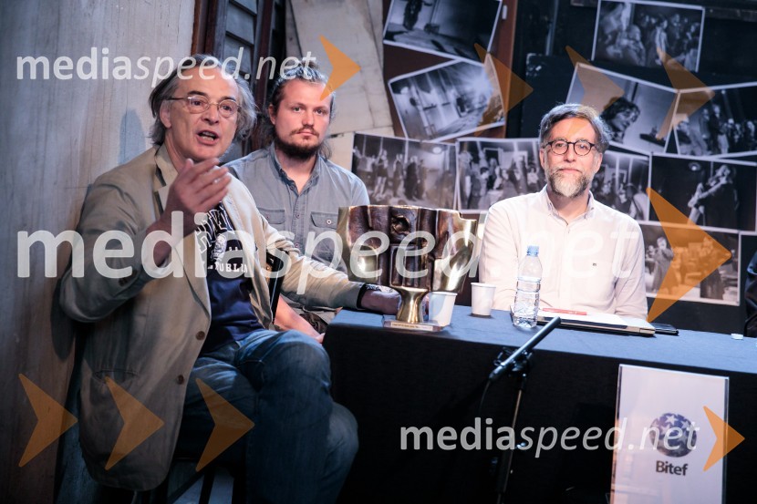   Igor  Samobor, igralec, ravnatelj SNG Drama Ljubljana;  Žiga  Divjak, režiser;  Ivan  Medenica, gledališki kritik, umetniški direktor festivala BITEFNovinarska konferenca ob razgrnitvi programa 54. festivala BITEF in podelitvi festivalskih nagrad