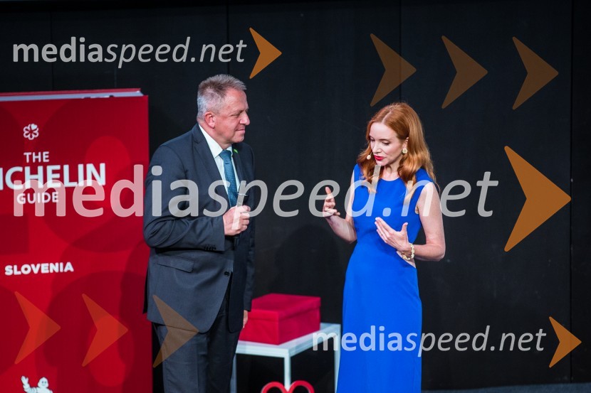  Zdravko Počivalšek, minister za gospodarski razvoj in tehnologijo;  Mojca Mavec, voditeljicaRazglasitev Michelinovih zvezdic v Sloveniji